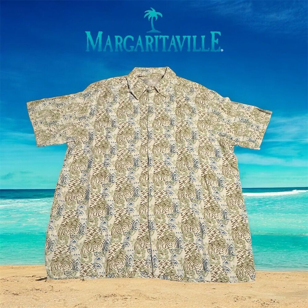 Margaritaville Men's Hawaiian Shirt XL Multicolor Graphic Print Short Sleeve